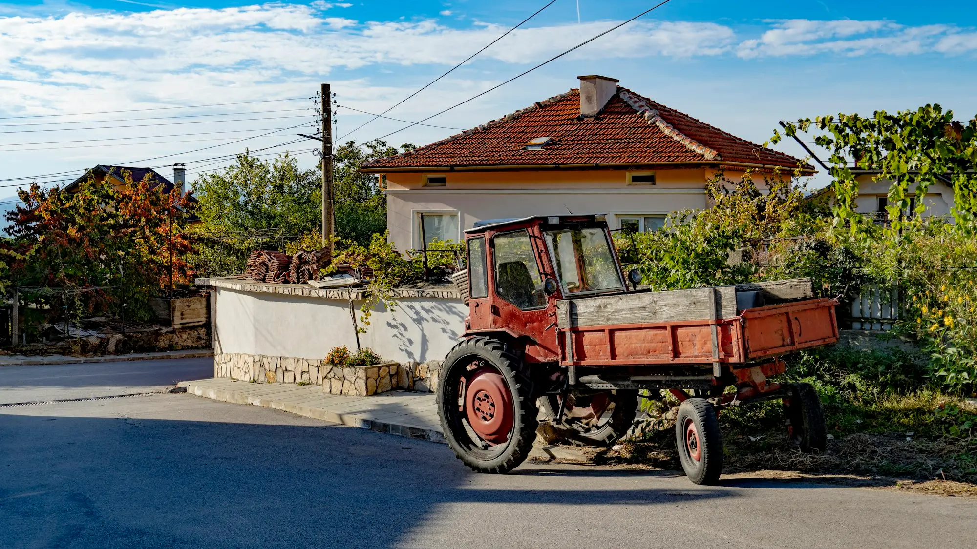 Tractor and trailer on a rural property